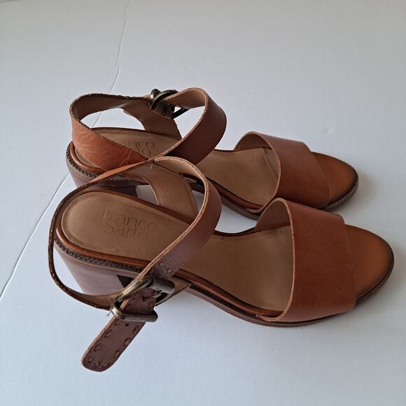 Franco Sarto Havana Leather Ankle Strap Block Heel Sandals Cognac Womens Siz 8.5 - Picture 8 of 11